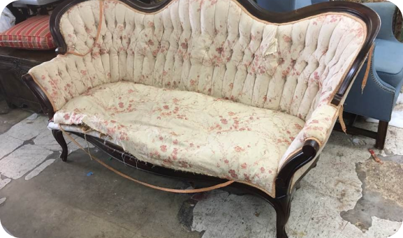 Upholstery San Antonio before photo of classic torn sofa